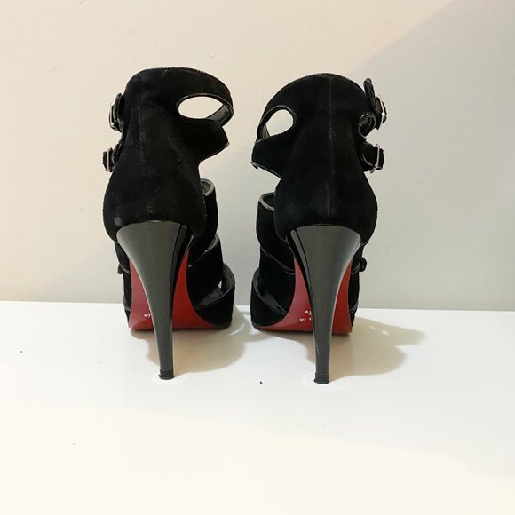 Browns Sexy Suede Leather Multi-Strap High Heel Sandals Black Silver Size 7 - Picture 4 of 9